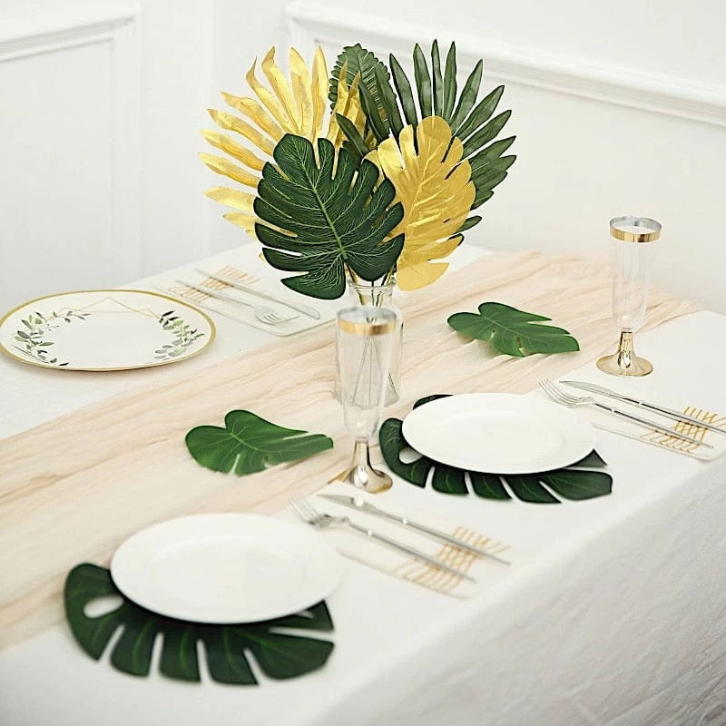28 Green And Gold Assorted Silk Leaves Artificial Palm And Tropical Monstera Stems - Image 2