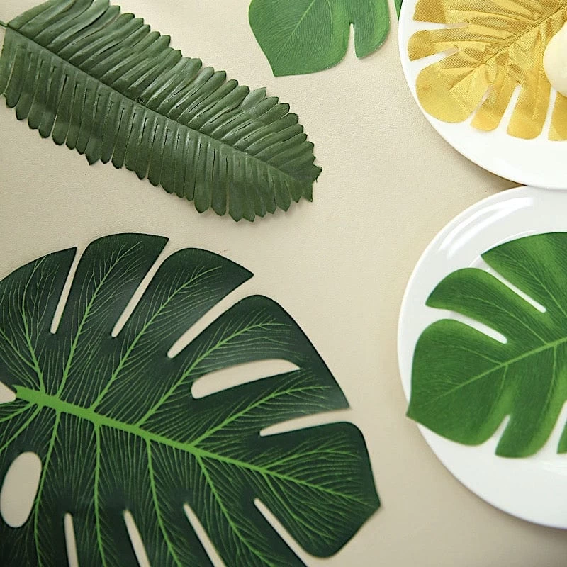 28 Green And Gold Assorted Silk Leaves Artificial Palm And Tropical Monstera Stems - Image 3