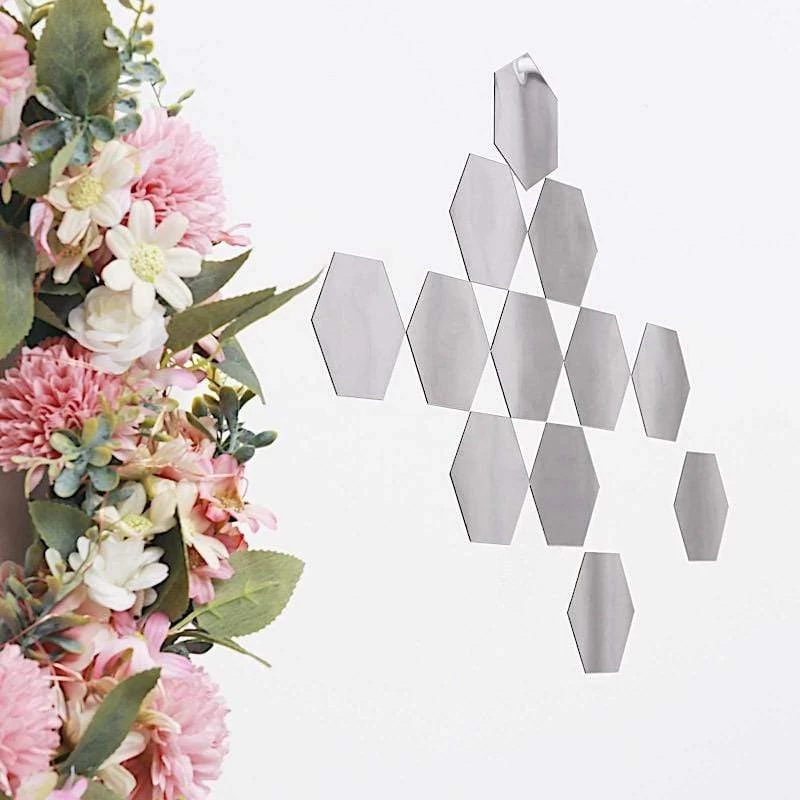 12 Silver Hexagon Mirror Stickers Acrylic Removable Wall Decals - Image 9