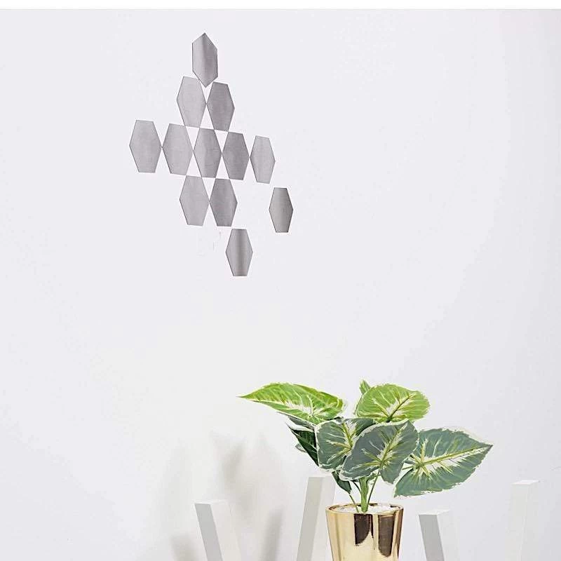 12 Silver Hexagon Mirror Stickers Acrylic Removable Wall Decals - Image 10