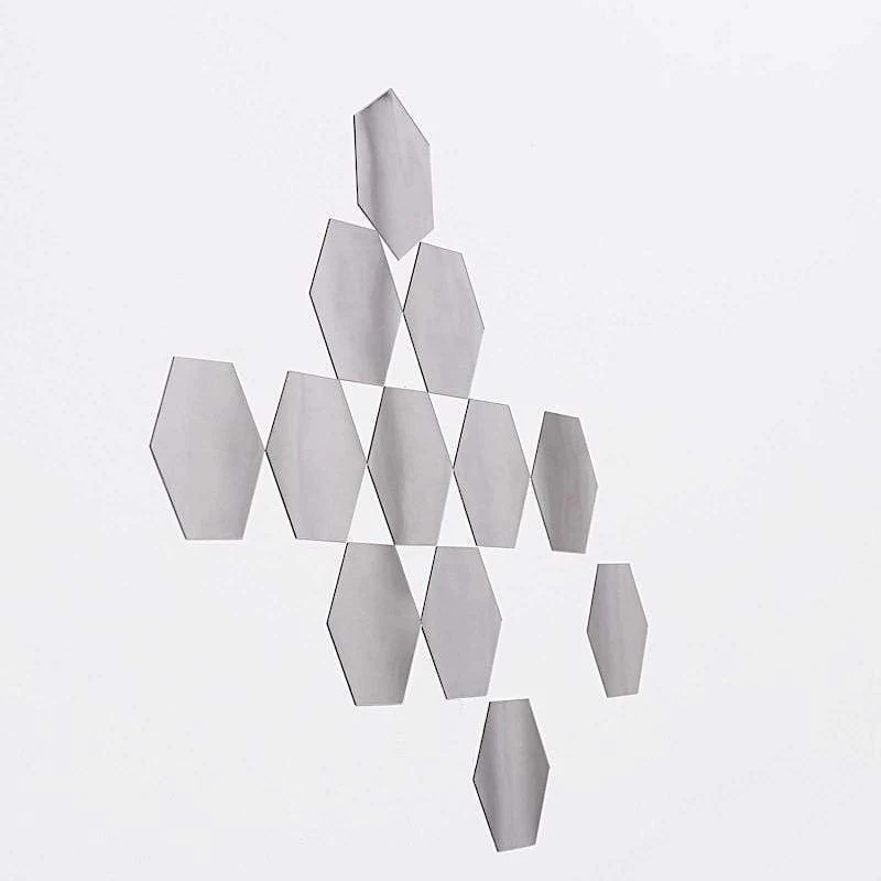 12 Silver Hexagon Mirror Stickers Acrylic Removable Wall Decals - Image 12