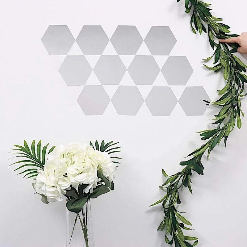 12 Silver Hexagon Mirror Stickers Acrylic Removable Wall Decals - Image 18