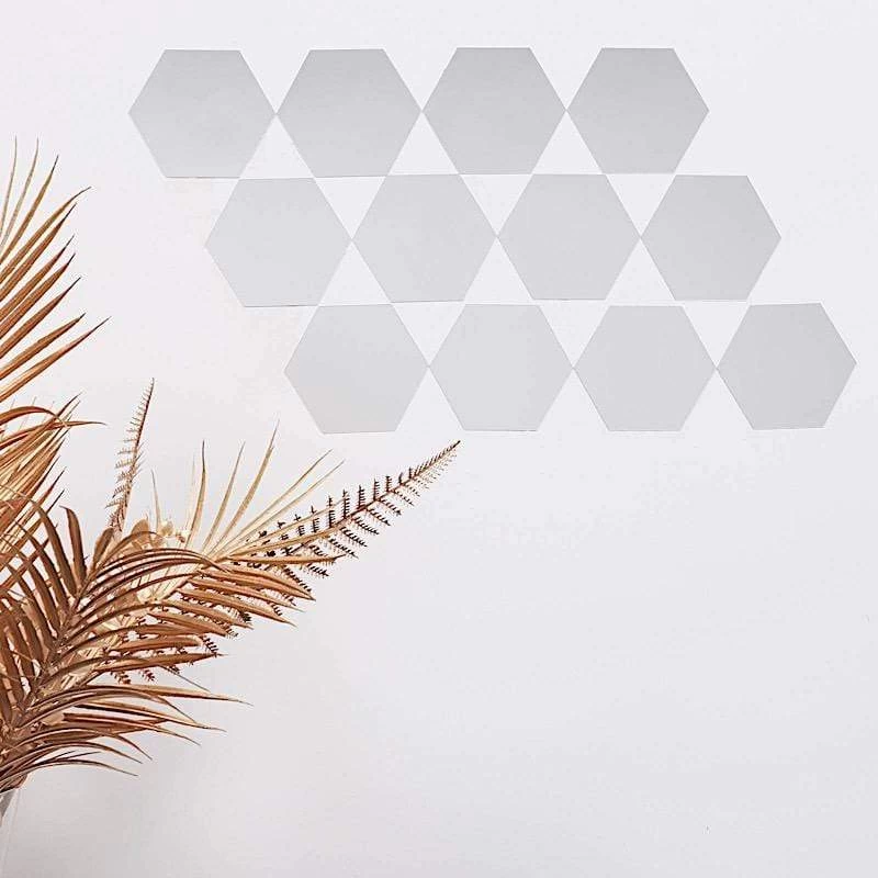 12 Silver Hexagon Mirror Stickers Acrylic Removable Wall Decals - Image 20
