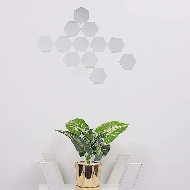 12 Silver Hexagon Mirror Stickers Acrylic Removable Wall Decals - Image 8