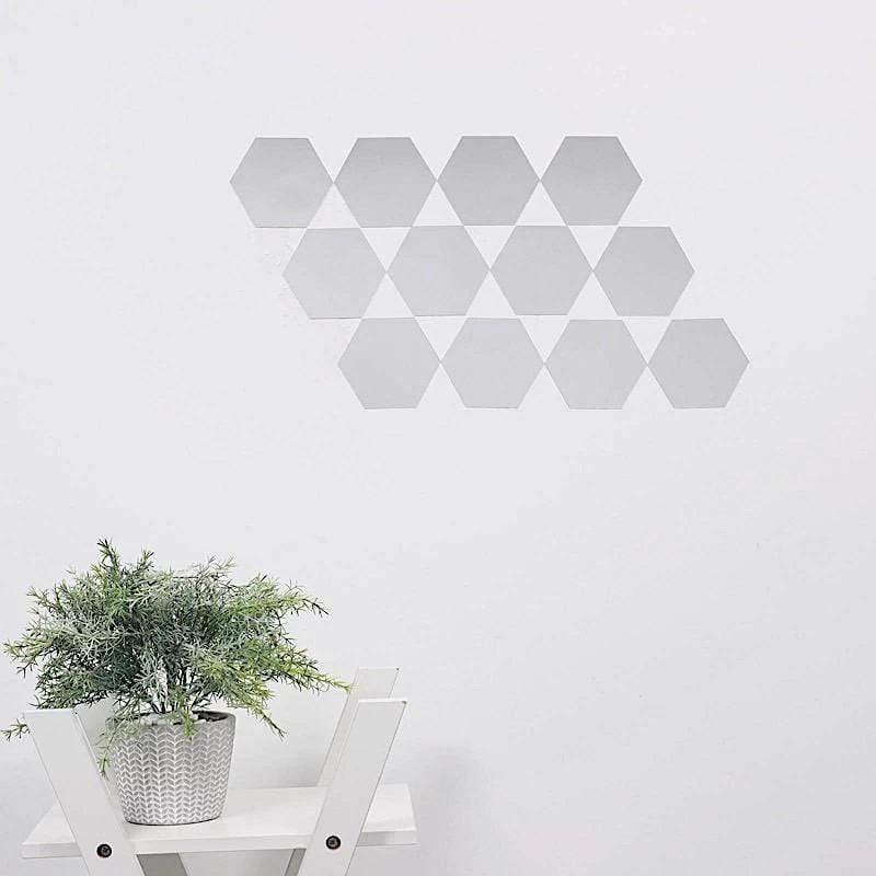 12 Silver Hexagon Mirror Stickers Acrylic Removable Wall Decals - Image 16