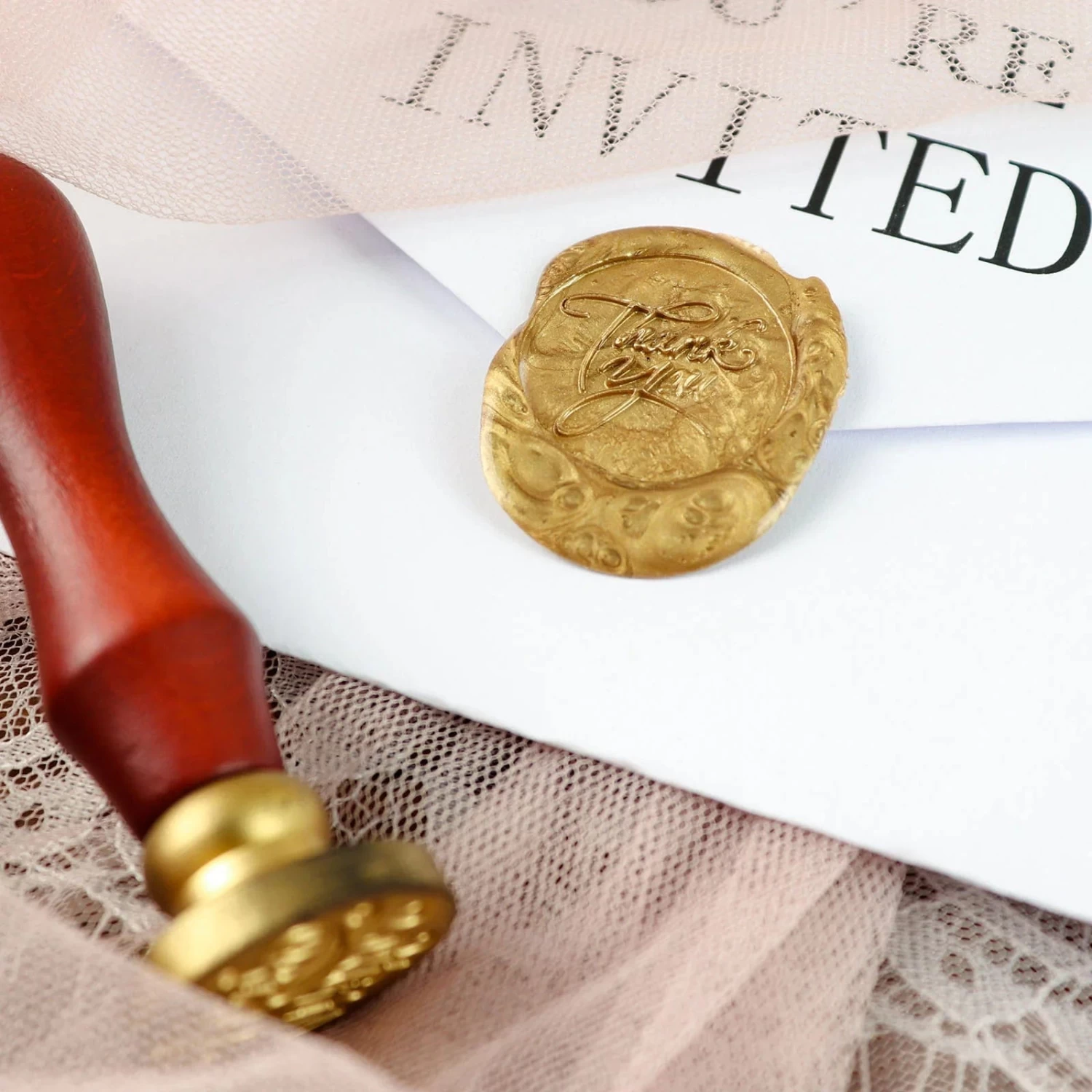 Gold And Silver With Love And Thank You Envelope Wax Seal Stamp Set - Image 4