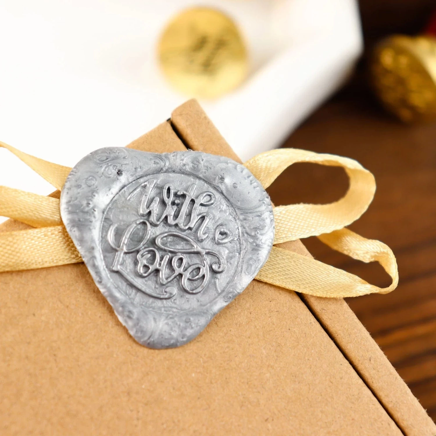 Gold And Silver With Love And Thank You Envelope Wax Seal Stamp Set - Image 5