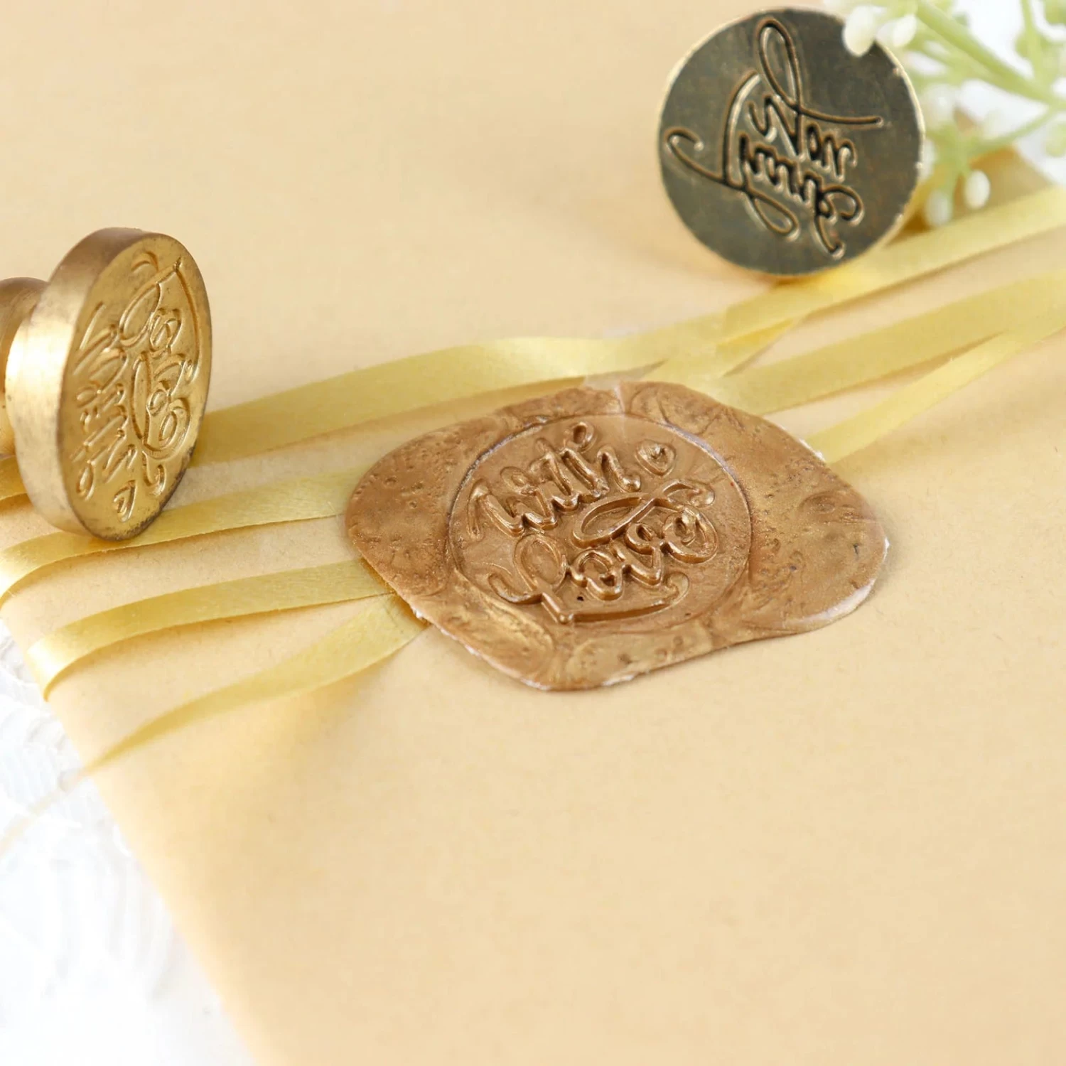 Gold And Silver With Love And Thank You Envelope Wax Seal Stamp Set - Image 6