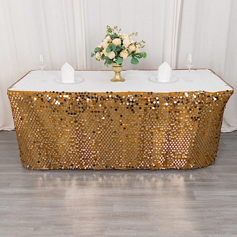 21 Feet Big Payette Sequin With Satin Dual Layered Table Skirt - Image 16