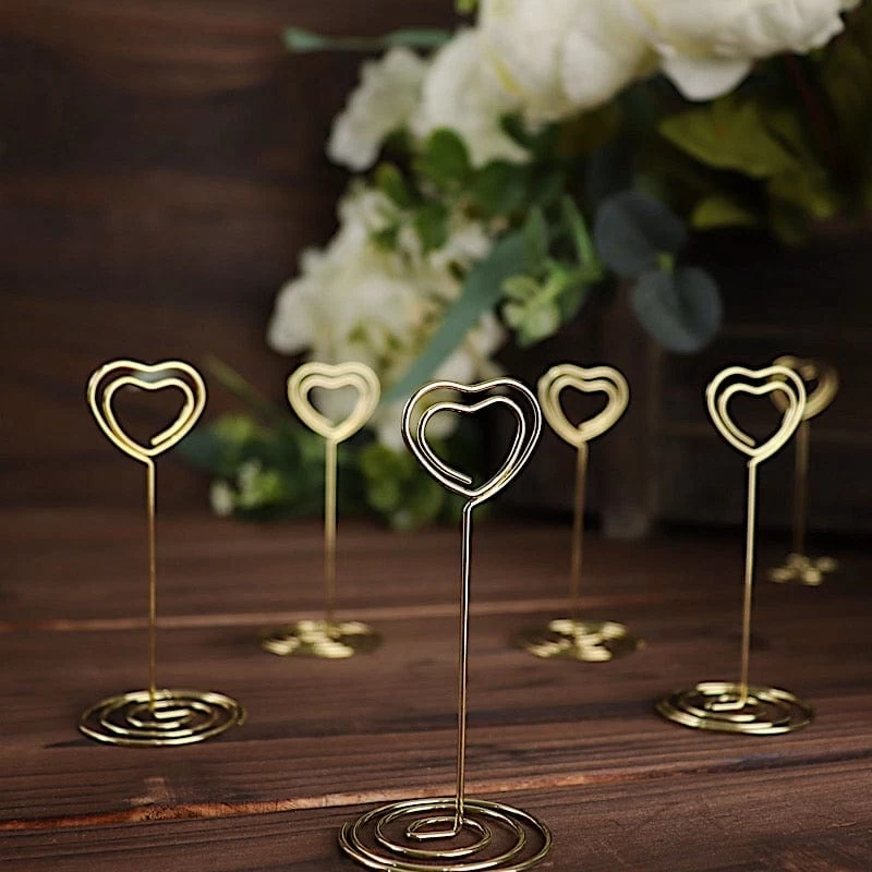 10 Gold 3.5 In Metal Table Number Sign Holder Stands Heart Place Card Clips - Image 4