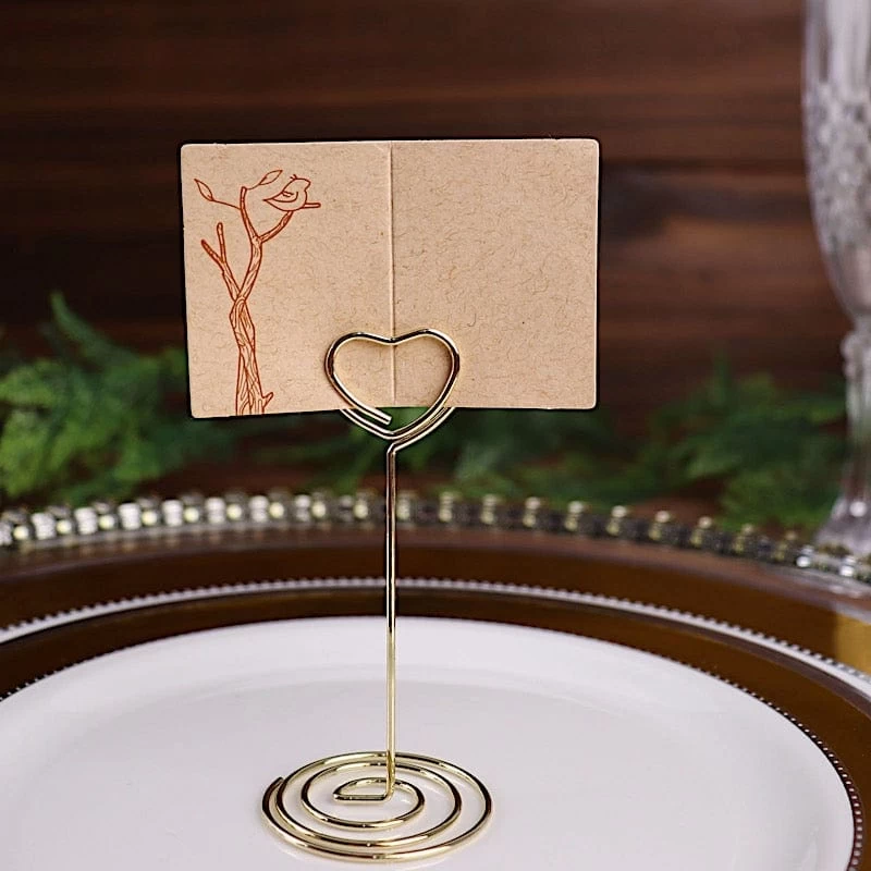 10 Gold 3.5 In Metal Table Number Sign Holder Stands Heart Place Card Clips - Image 5
