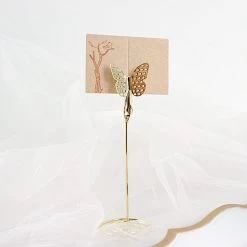 5 Gold 5 In Metal Table Number Sign Holder Stands Butterfly Place Card Clips