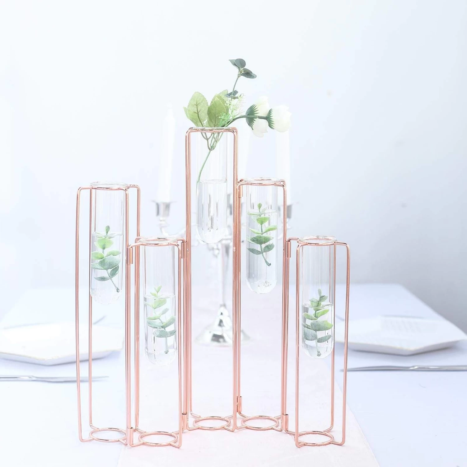 19 In Long 5 Jointed Geometric Flower Vase Holders With Glass Test Tubes - Image 3