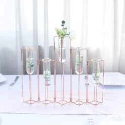 19 In Long 5 Jointed Geometric Flower Vase Holders With Glass Test Tubes