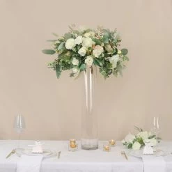 2 Clear Tall Round Cylinder Glass Flower Vases Table Centerpieces