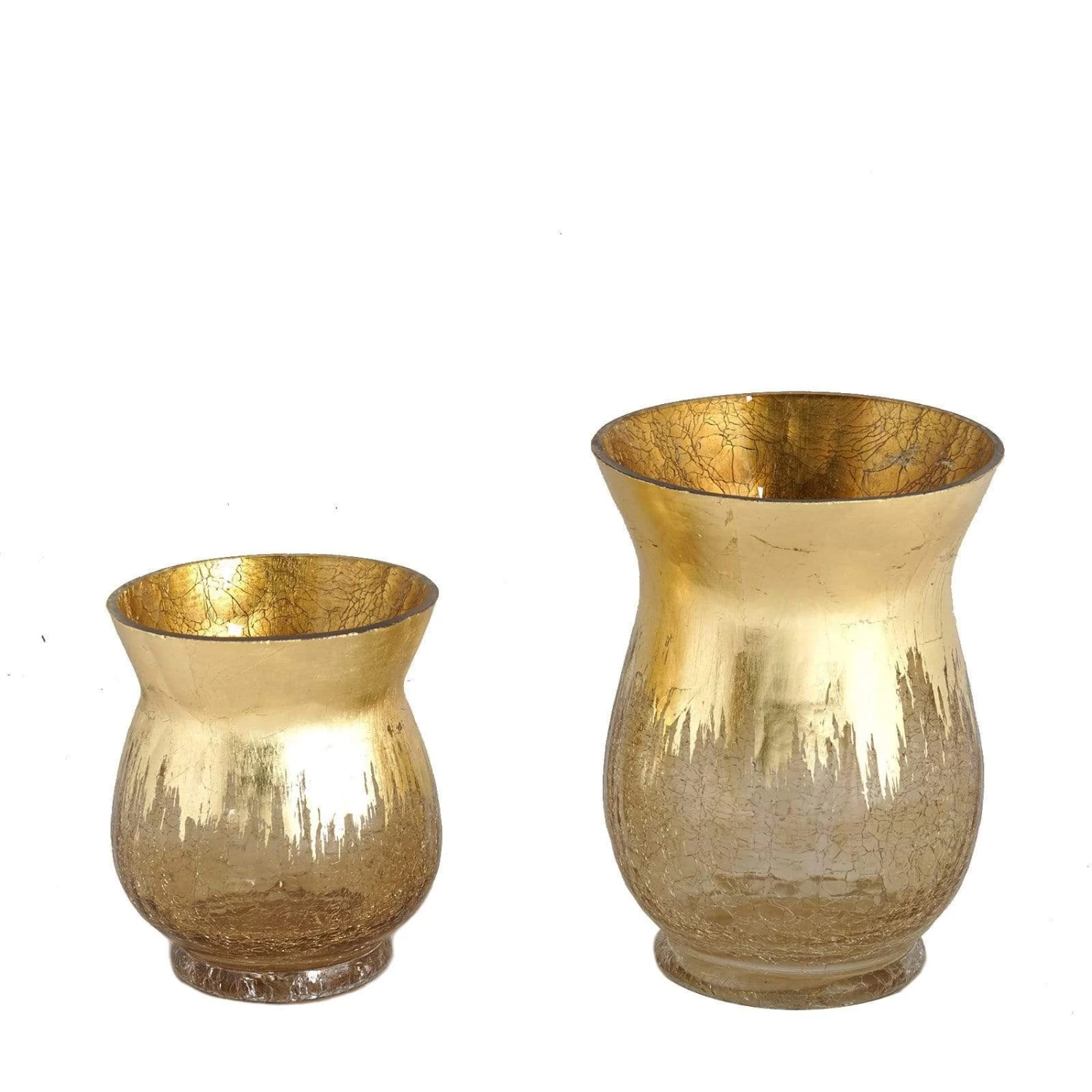 2 Pcs 8 In Tall Gold Crackle Glass Candle Holders Vases - Image 6