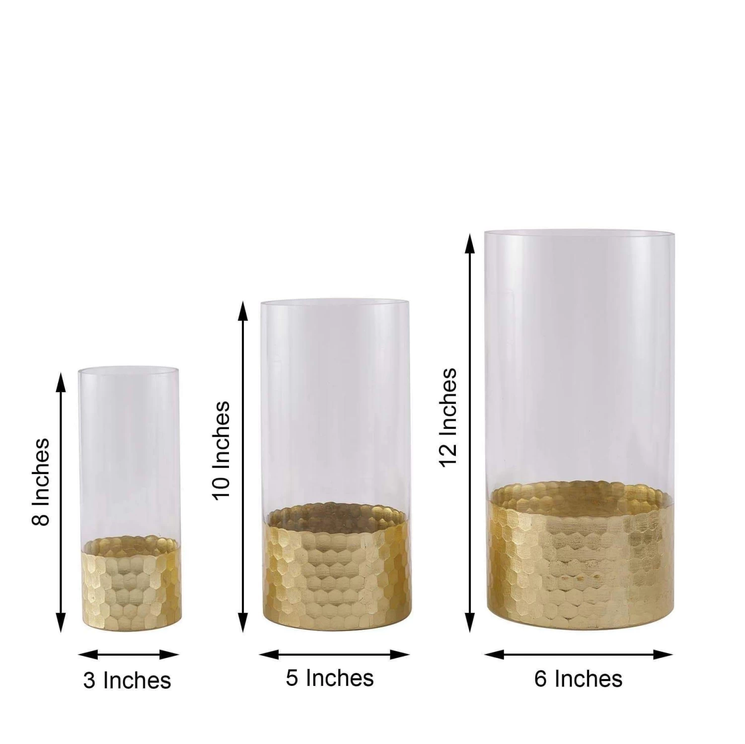 3 Pcs Clear With Gold Honeycomb Trim Glass Cylinder Vases Set - Image 2
