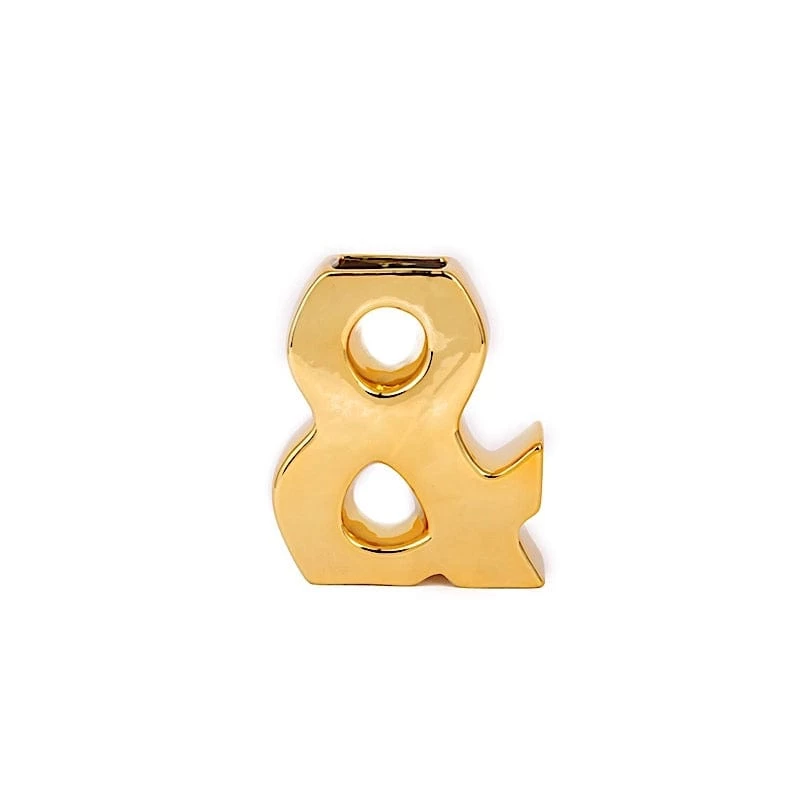 6 In Gold Metallic Letters And Symbols Ceramic Flower Vase Centerpiece - Image 3