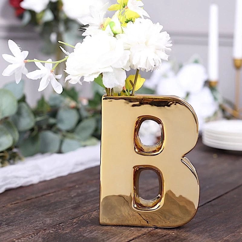 6 In Gold Metallic Letters And Symbols Ceramic Flower Vase Centerpiece - Image 15
