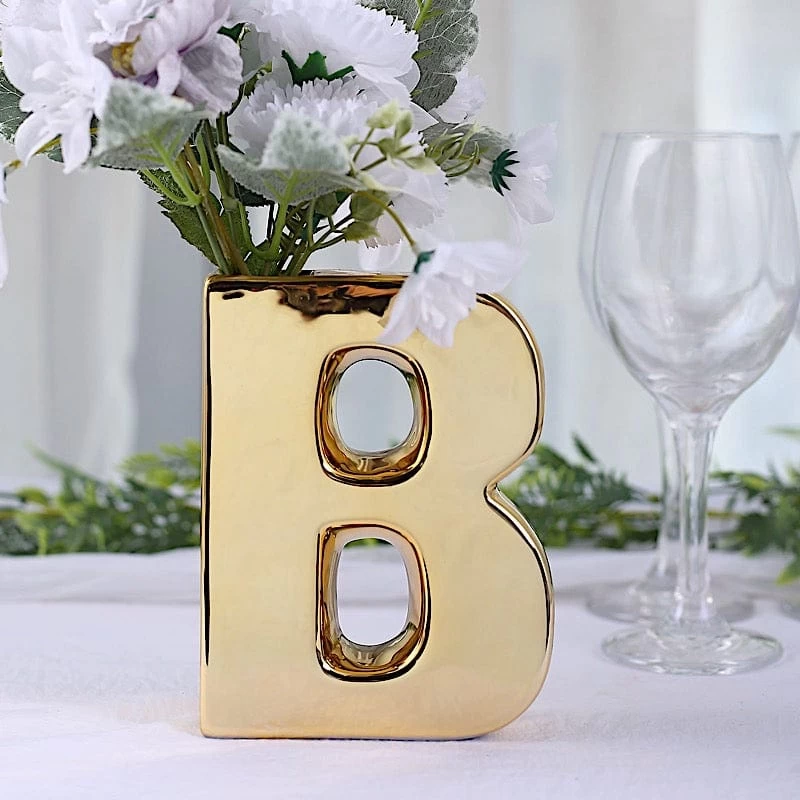 6 In Gold Metallic Letters And Symbols Ceramic Flower Vase Centerpiece - Image 16