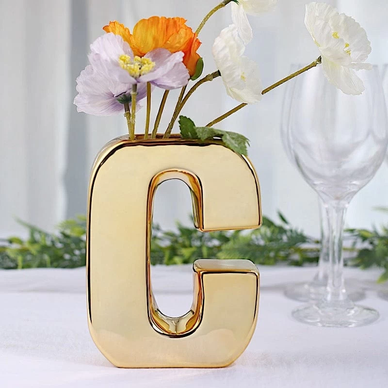 6 In Gold Metallic Letters And Symbols Ceramic Flower Vase Centerpiece - Image 20