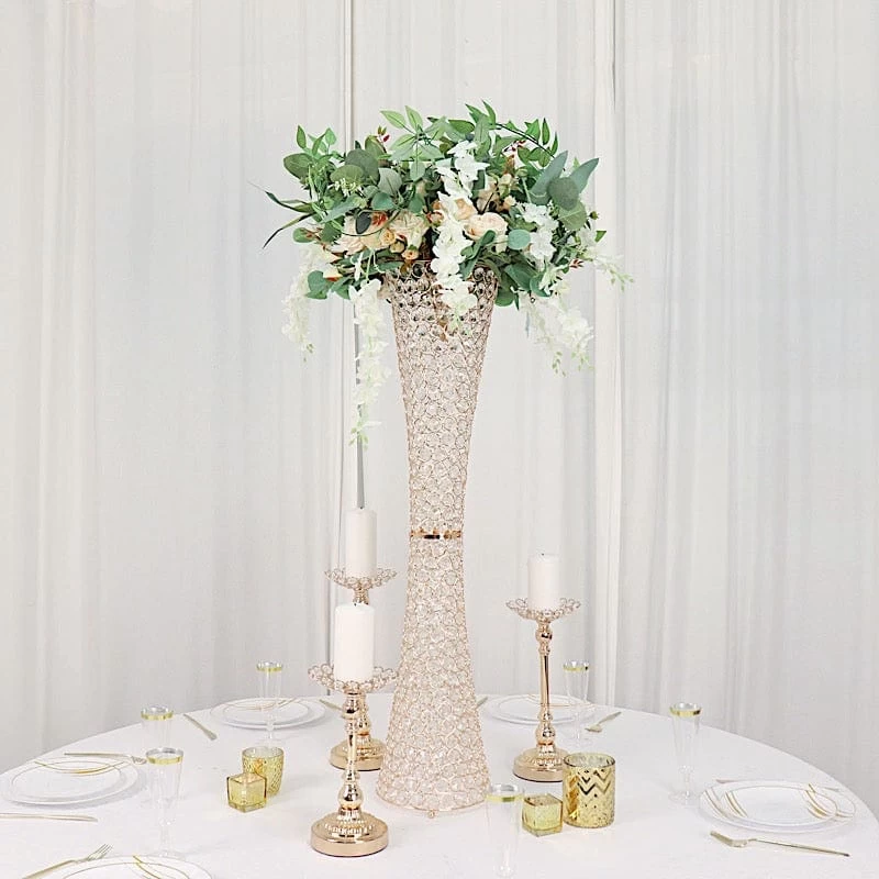 Gold 36 In Crystal Beaded Metal Hurricane Flower Vase Centerpiece - Image 10