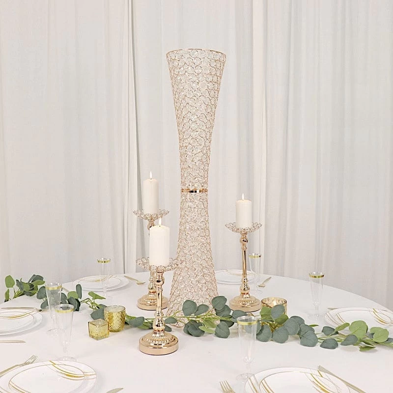 Gold 36 In Crystal Beaded Metal Hurricane Flower Vase Centerpiece - Image 7
