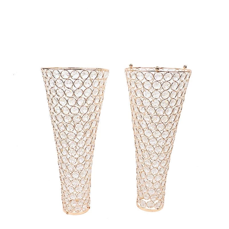 Gold 36 In Crystal Beaded Metal Hurricane Flower Vase Centerpiece - Image 9