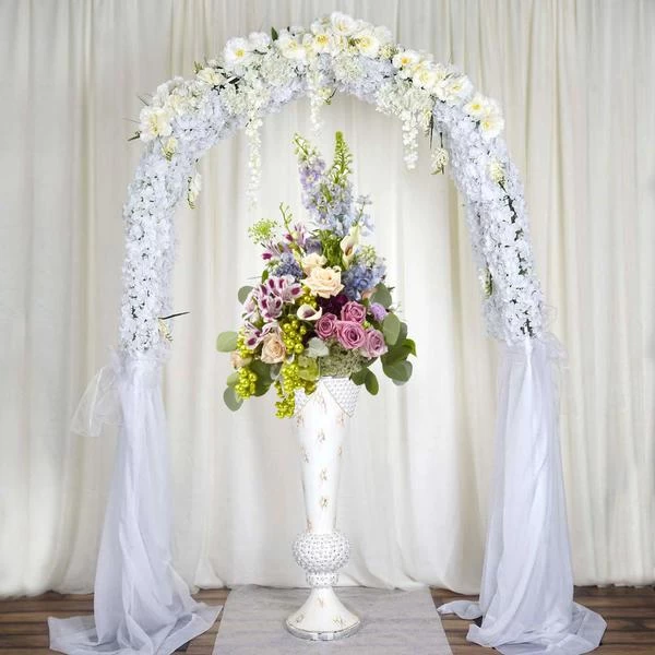 White 43 In Tall Ceramic Trumpet Floor Vase With Mirror Mosaic Trim - Image 4