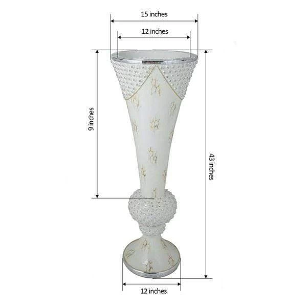 White 43 In Tall Ceramic Trumpet Floor Vase With Mirror Mosaic Trim - Image 5