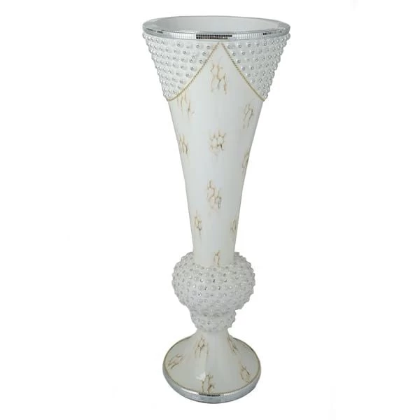 White 43 In Tall Ceramic Trumpet Floor Vase With Mirror Mosaic Trim - Image 6