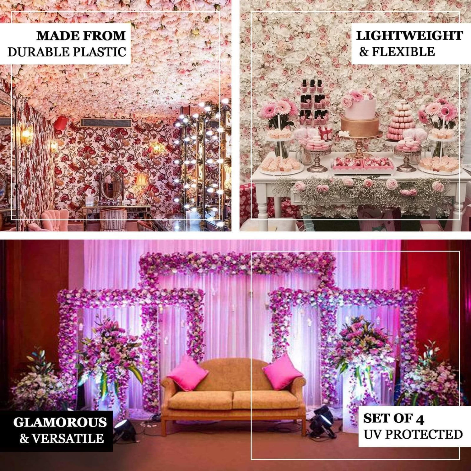 4 Pcs Assorted Silk Flowers Wall Backdrop Panels - Image 8