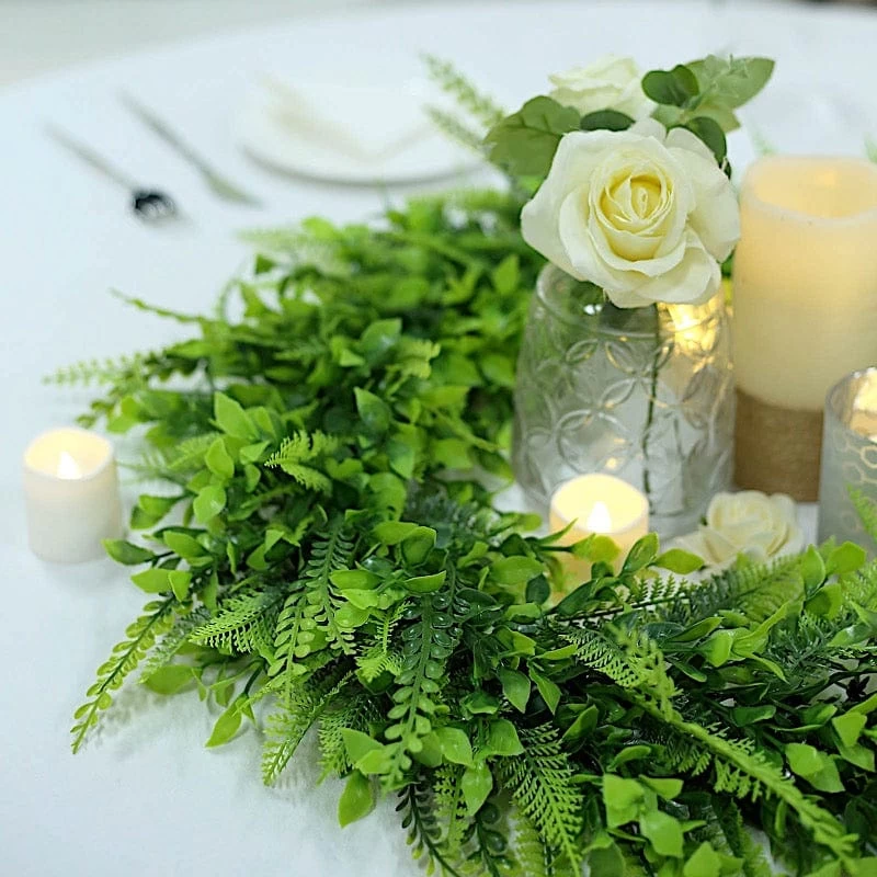 2 Green 22 In Wreaths Artificial Boxwood And Faux Fern Leaves Candle Rings - Image 5