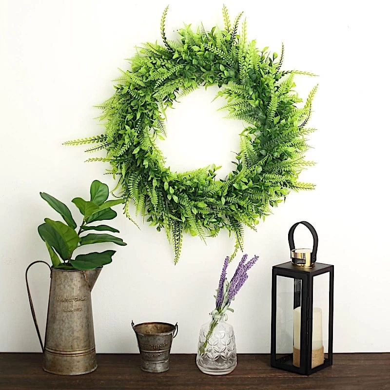 2 Green 22 In Wreaths Artificial Boxwood And Faux Fern Leaves Candle Rings - Image 9