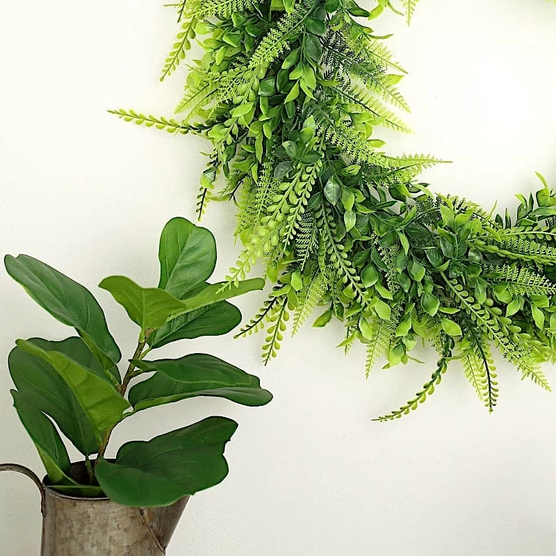 2 Green 22 In Wreaths Artificial Boxwood And Faux Fern Leaves Candle Rings - Image 7