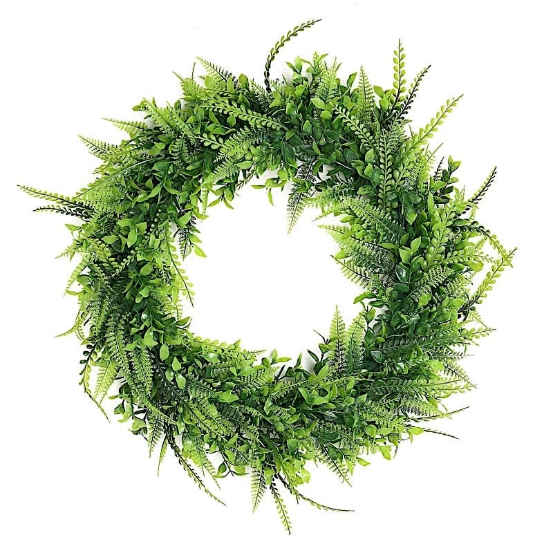 2 Green 22 In Wreaths Artificial Boxwood And Faux Fern Leaves Candle Rings - Image 4